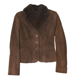 Ralph Lauren Brown Suede & Fur-Trim Jacket Size 8